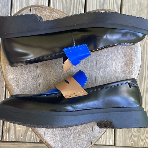 NWOB Camper TWINS Leather Loafer in Black/Cobalt /Camel EU 44 | Men\'s Size 10.5 Amazon.com | Camper womens Right Nina 22017 Ballet Flat  main image 4